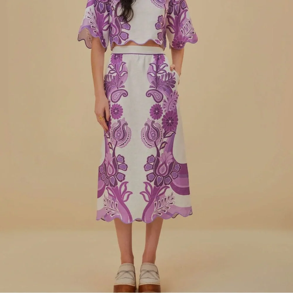 NWT Farm Rio Linen Womens Maxi Purple Floral Skirt - Picture 1 of 6